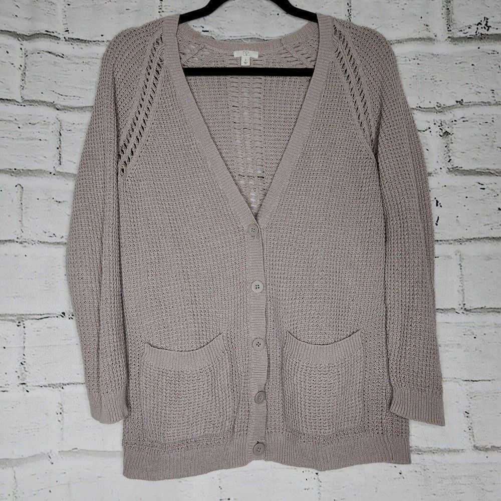 BP Tan Long Sleeved Button-Up Women's Knit Sweater Boyfriend Cardigan Size Small